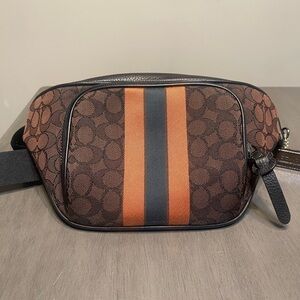 Coach Brown and Orange Belt Bag with Signature Print - Unisex